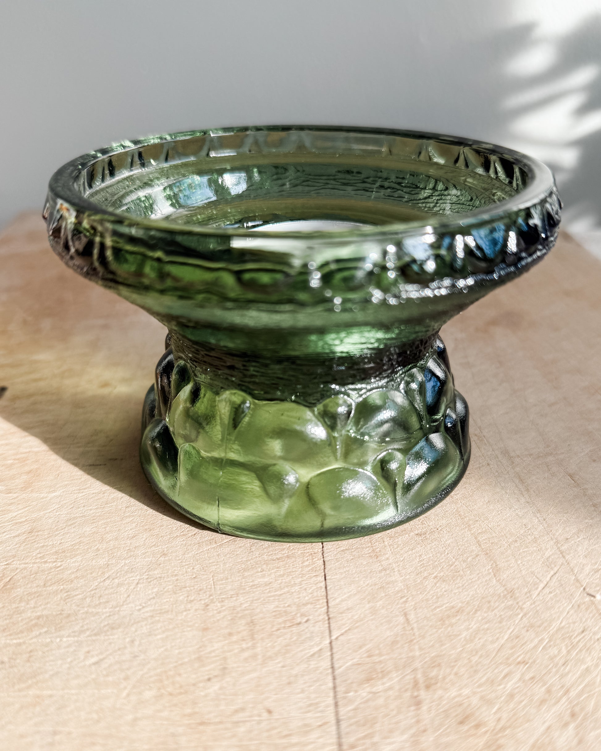 Anchor Hoking Olive Green glass pillar and taper candle holder 