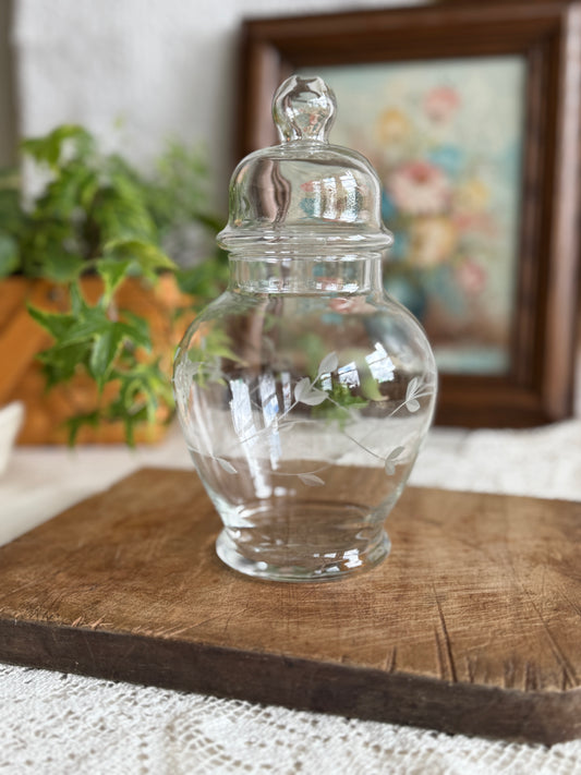 Princess House etched floral vintage apothecary jar