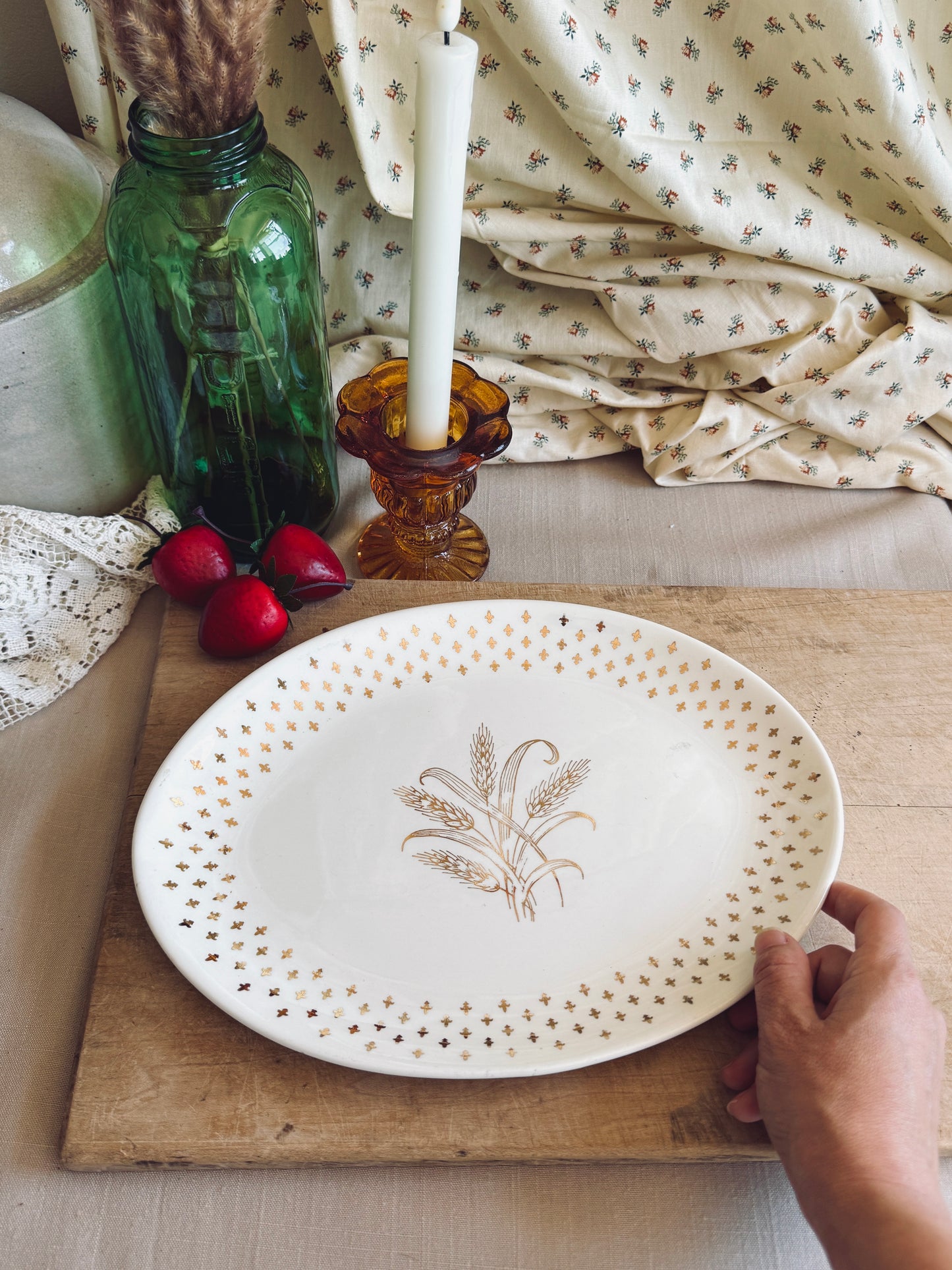 Vintage white and gold wheat platter
