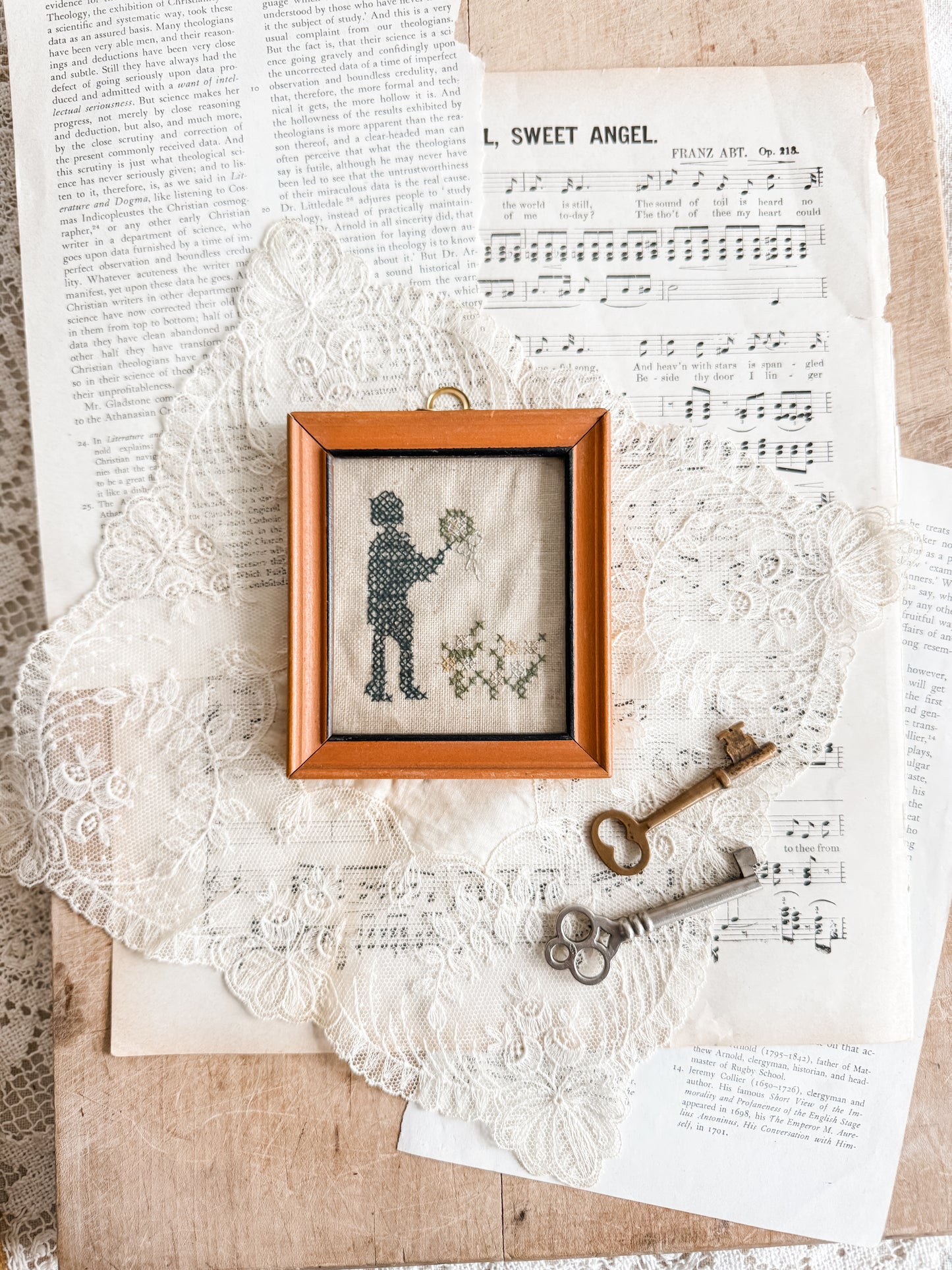 Framed small vintage cross-stitch