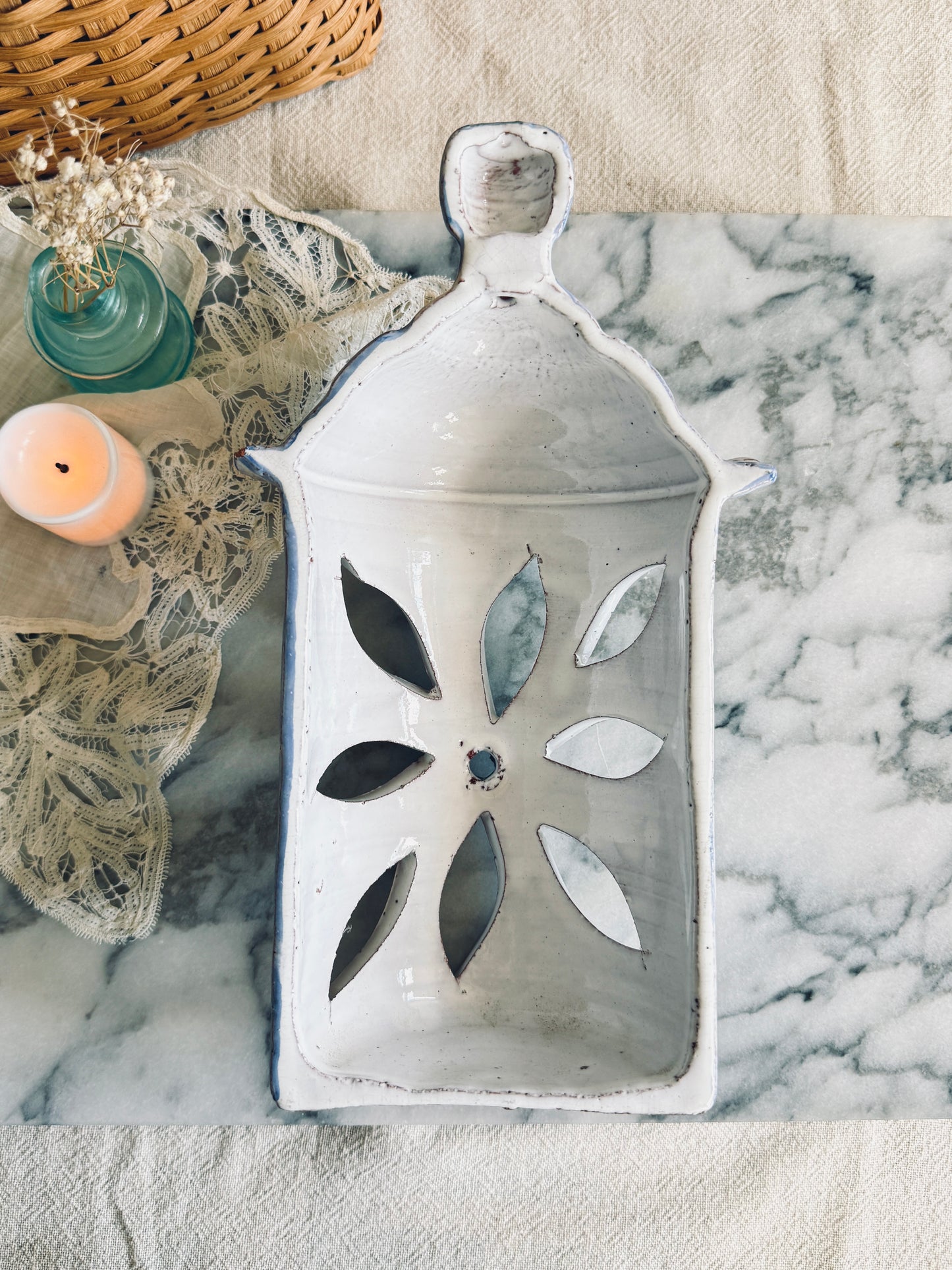 Portuguese ceramic hand painted candle holder