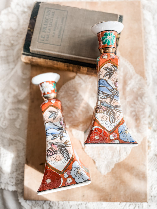 Porcelain Chinoiserie Candlesticks