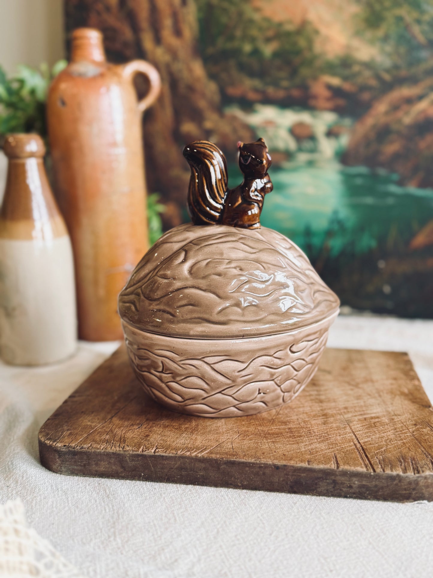 Vintage ceramic squirrel on nut candy dish