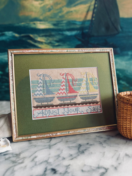 Framed Sailboat cross-stitch
