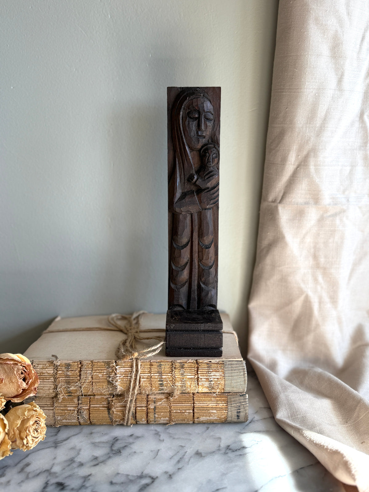 Hand carved wooden Madonna and child