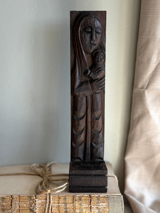 Hand carved wooden Madonna and child