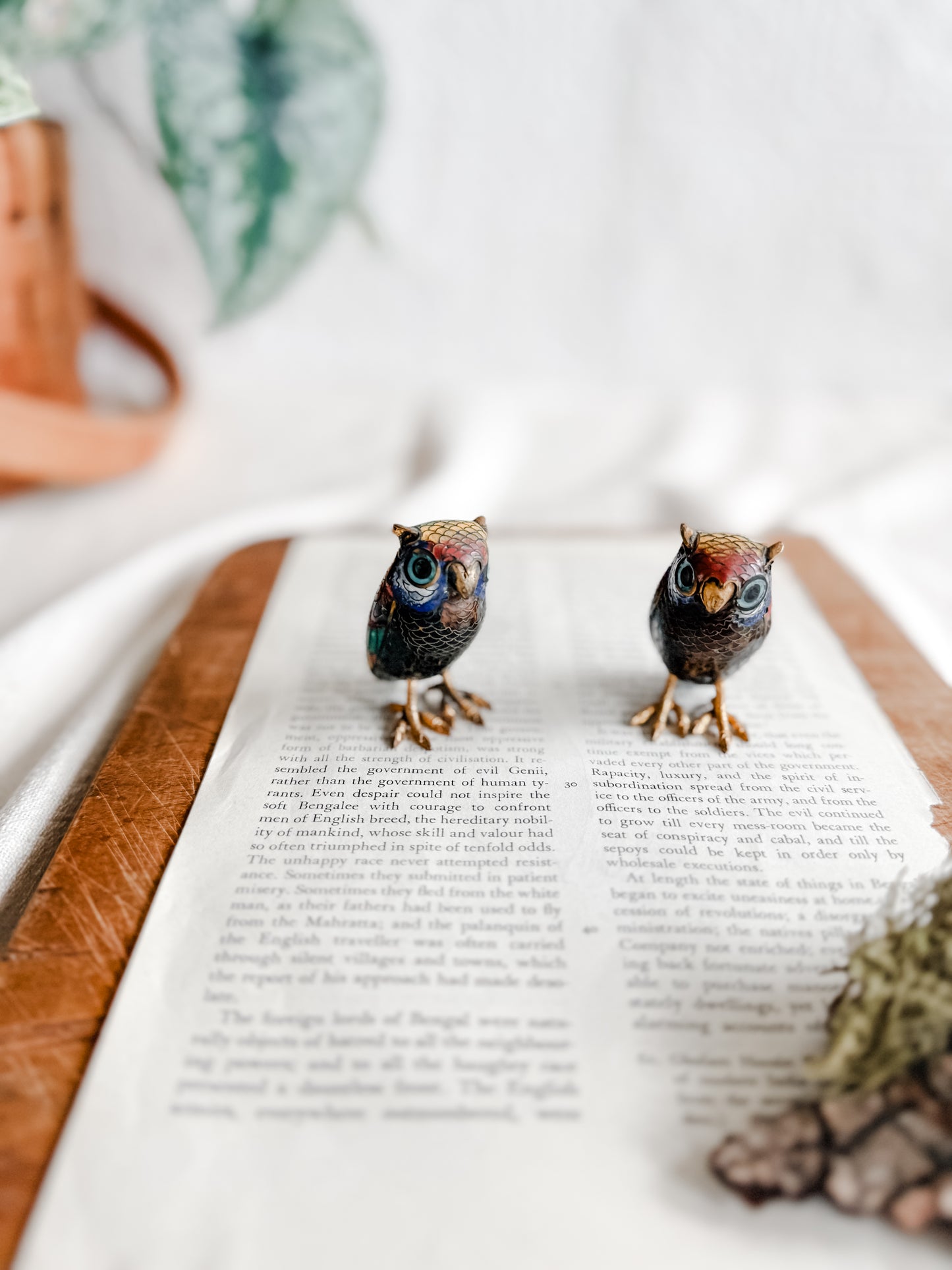 Pair of MCM Cloisonné Owls