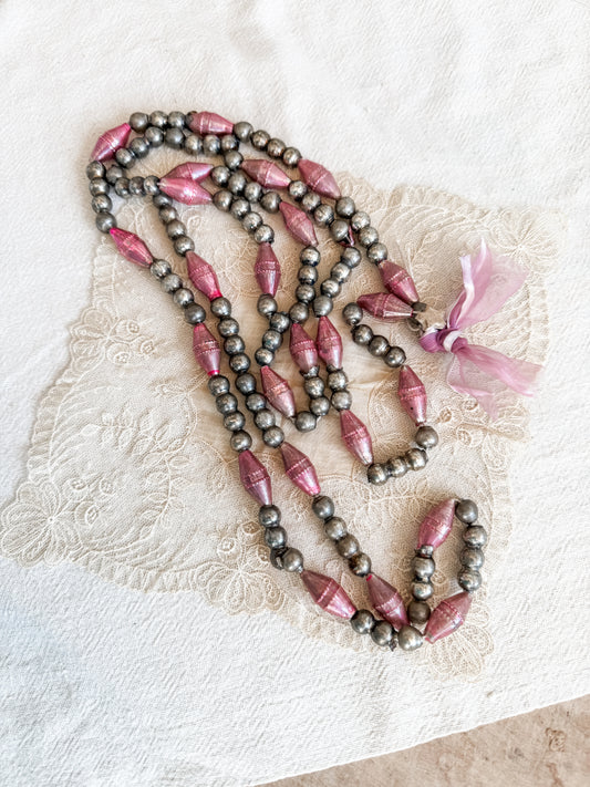 Vintage Pink and Silver Mercury Glass Beads