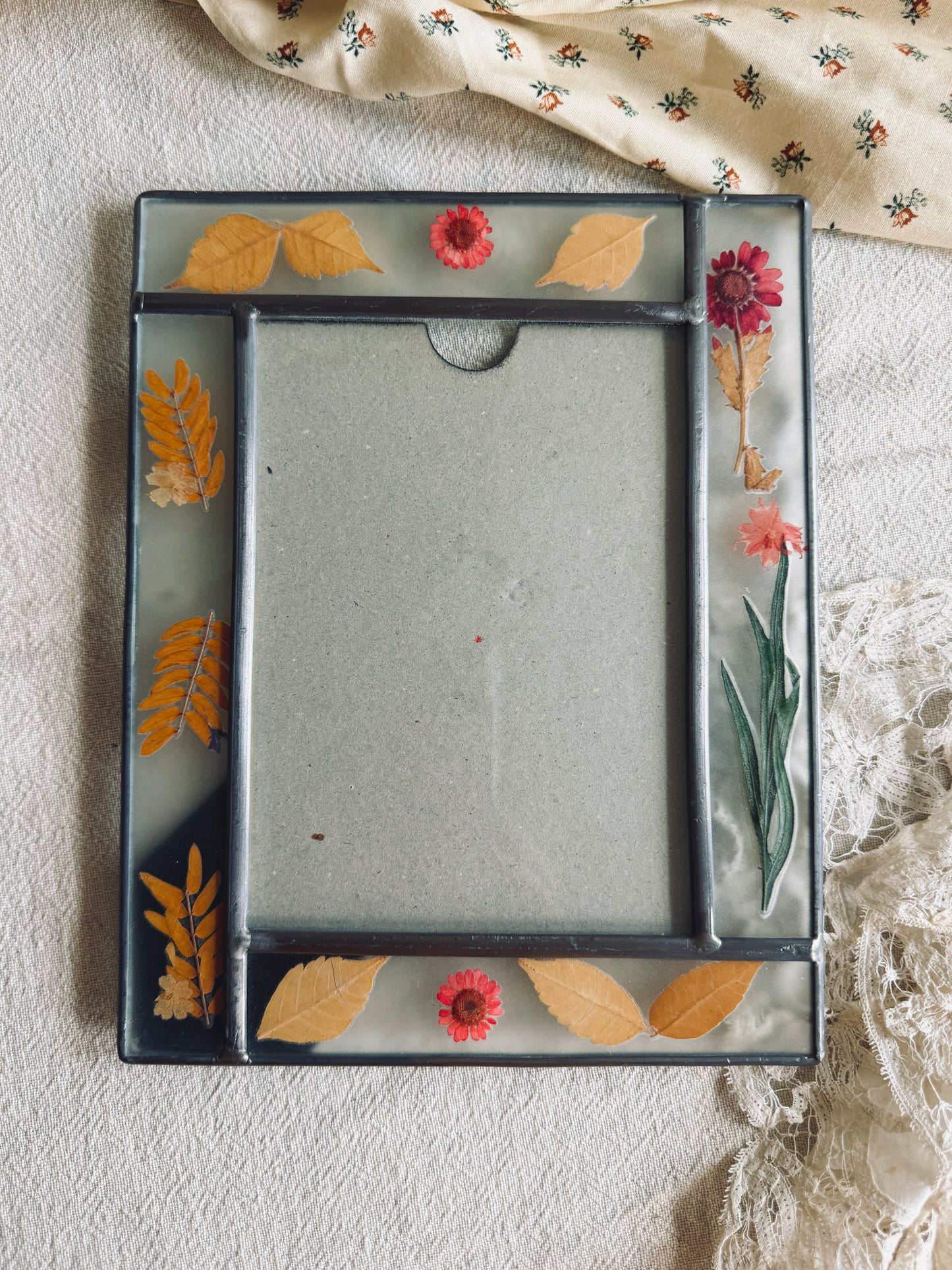 Colorful and cute dried floral glass picture frame