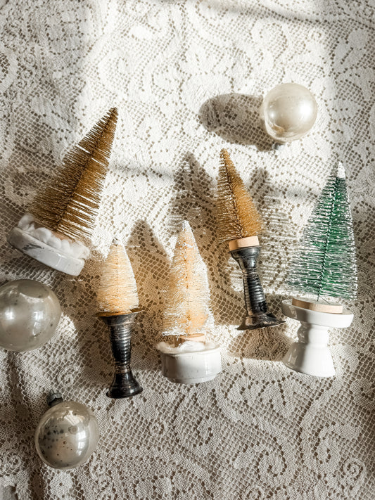 Set of 5 bottle brush trees on reclaimed pedestals