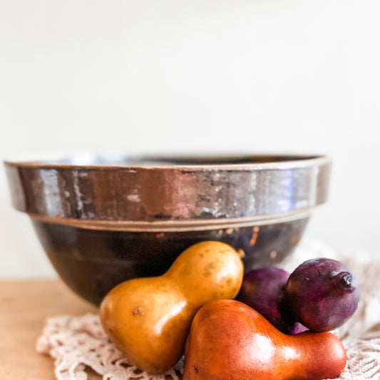 Brown Stone Ware, Mixing Bowl, Primitive Crockery, Farmhouse Decor,