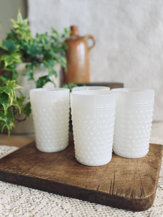 4 hobnail milkglass glasses