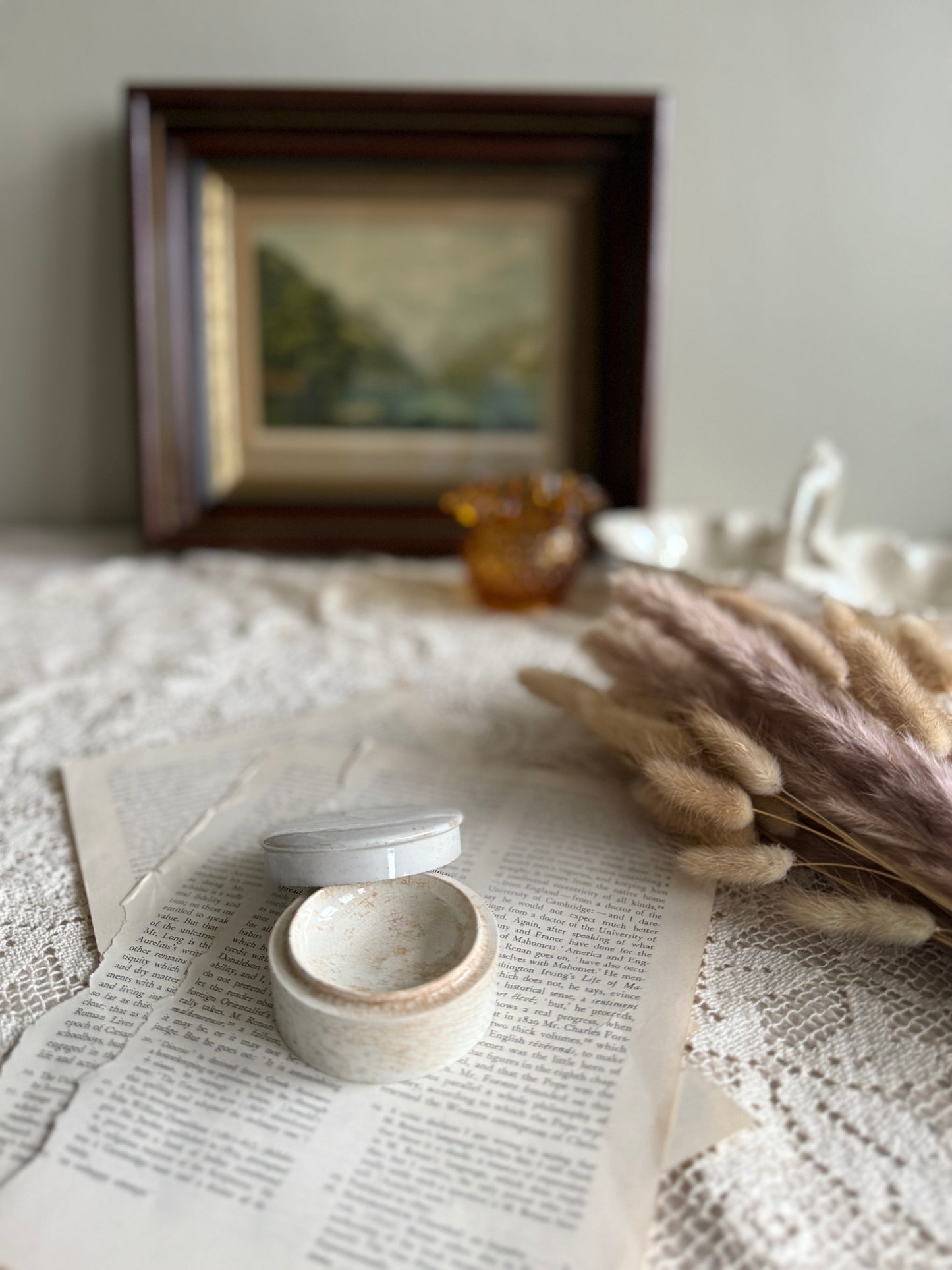 Small antique lidded ironstone apothecary pot