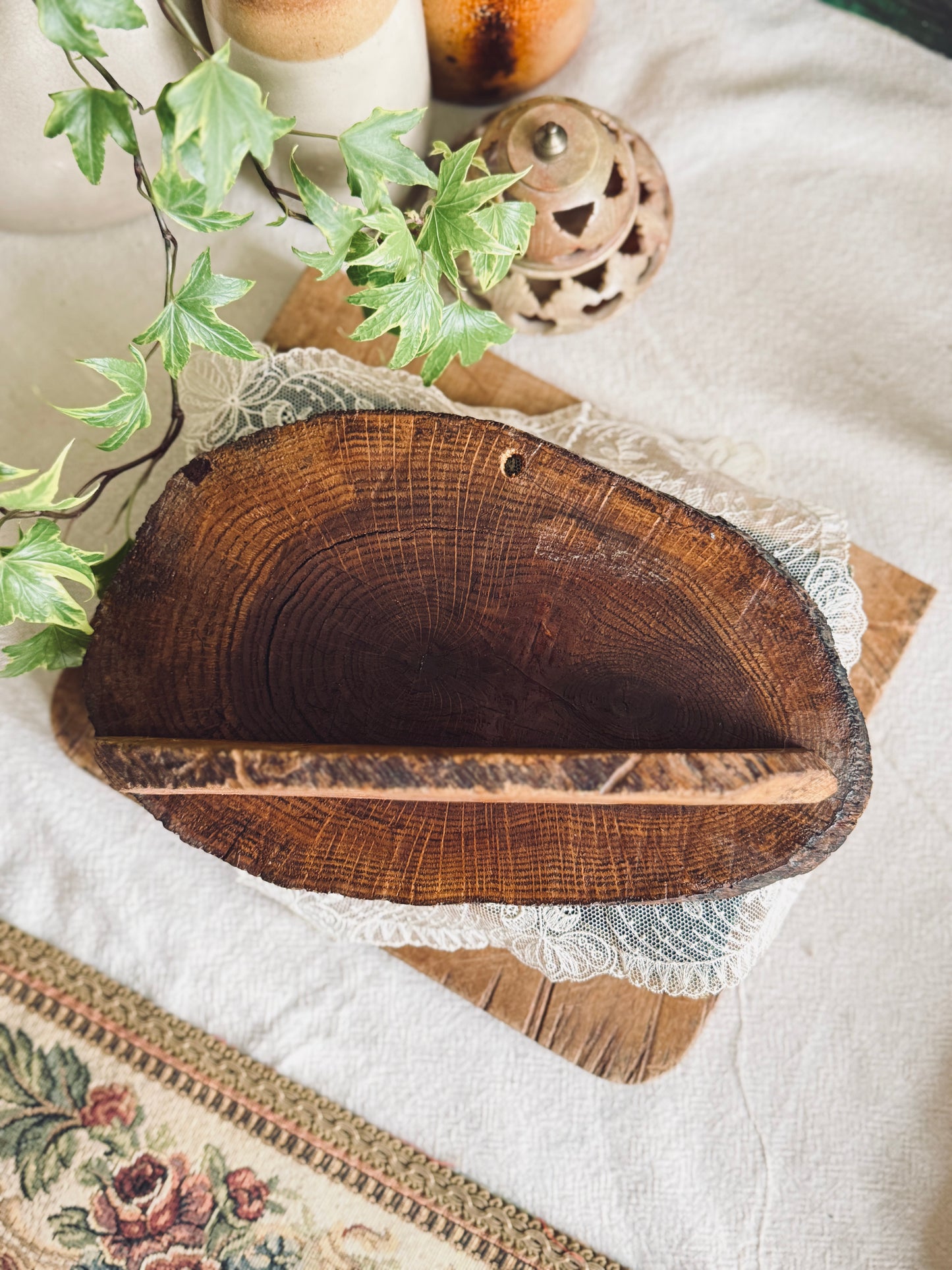 Small rustic wood slice shelf