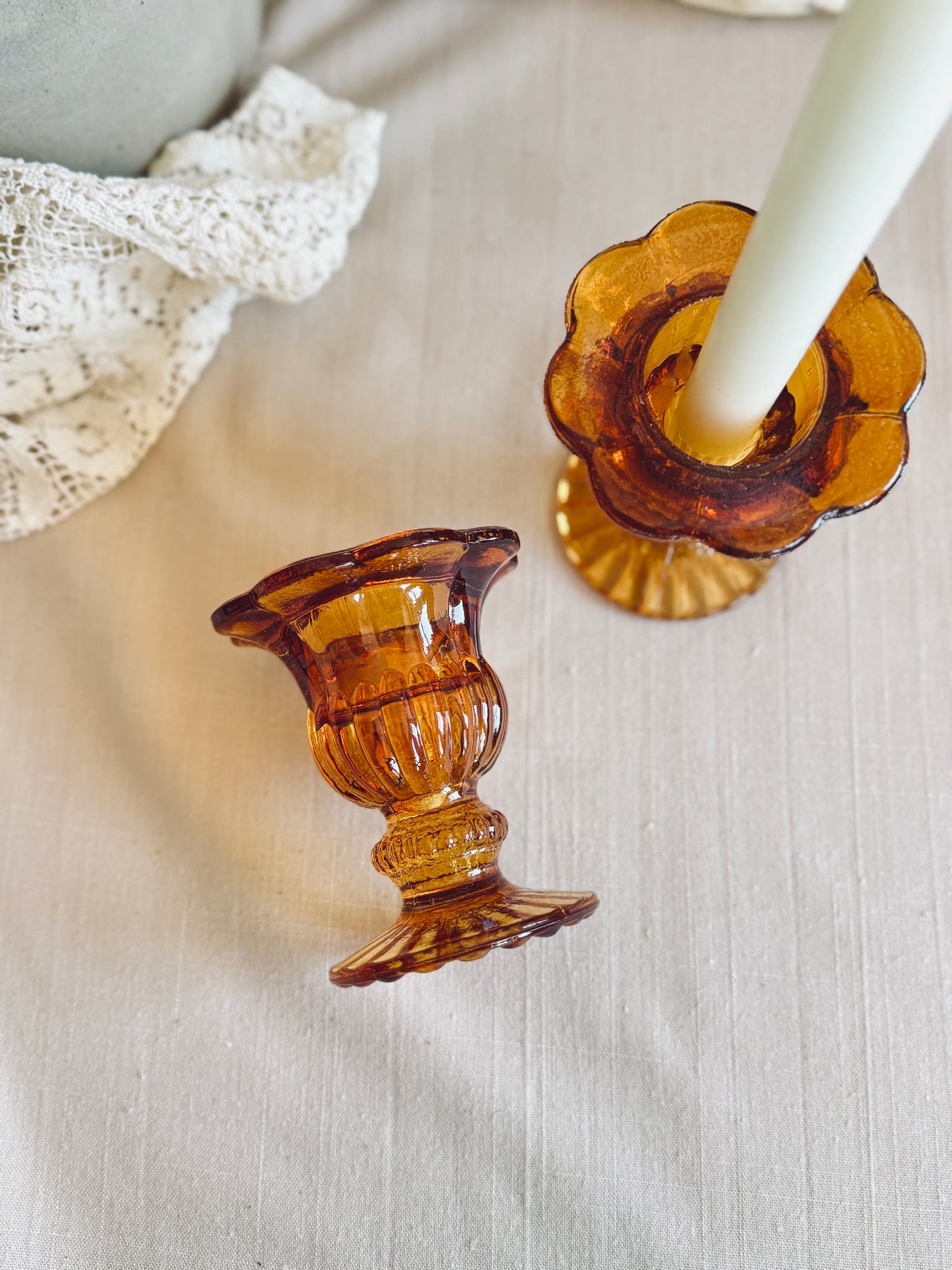 Vintage amber candlestick holders