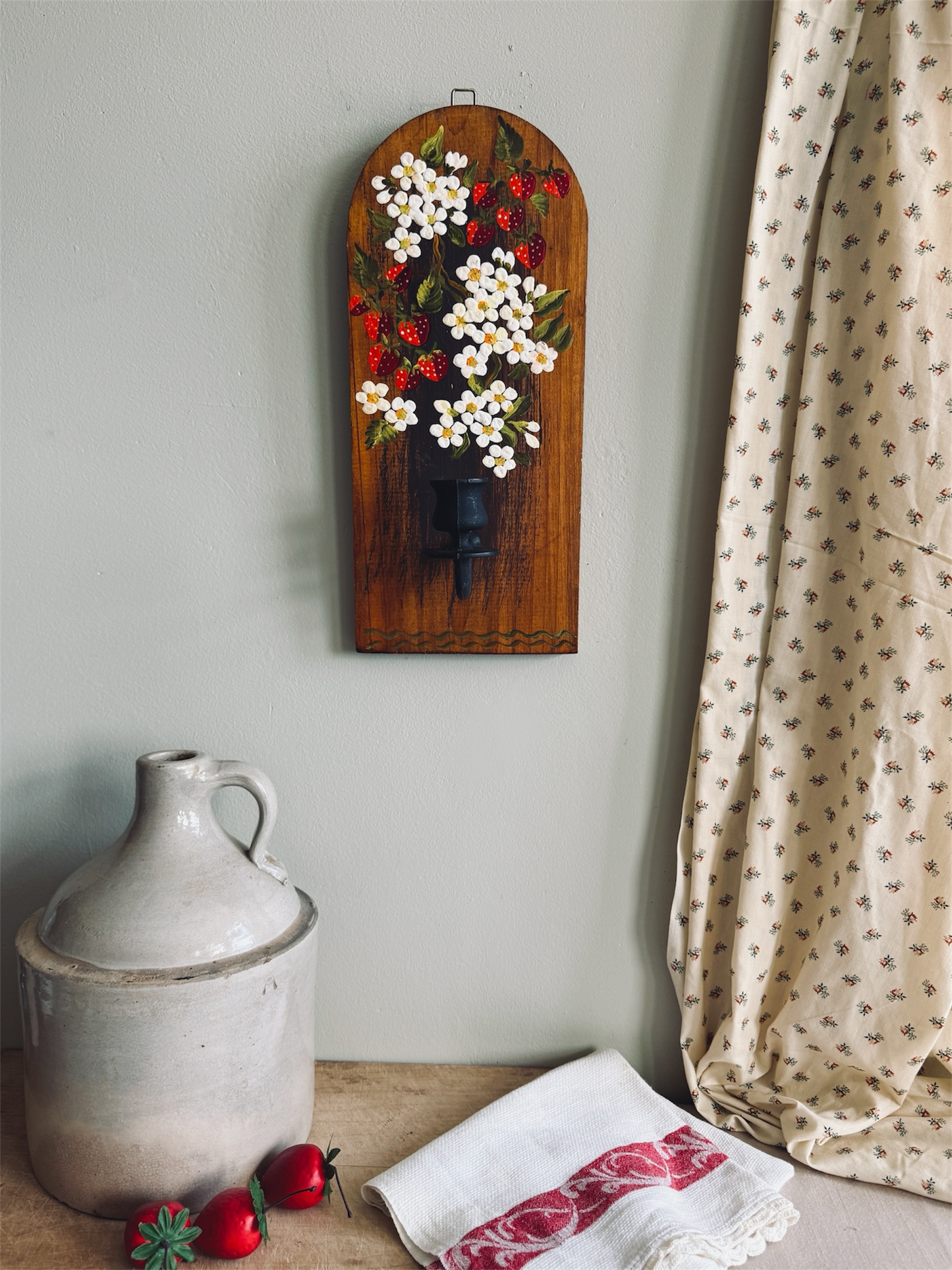 Vintage Handpainted strawberry sconce