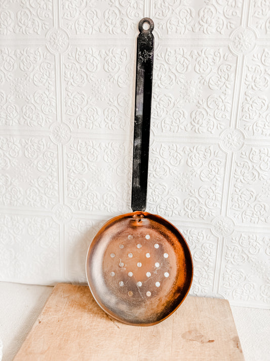Wrought iron and copper skimmer or ladle