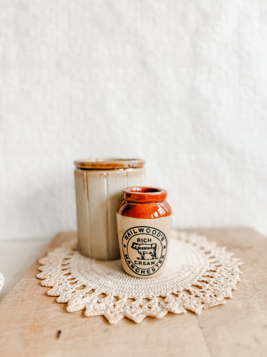 Two Tone Antique English Hailwood Stoneware Creamer Crock