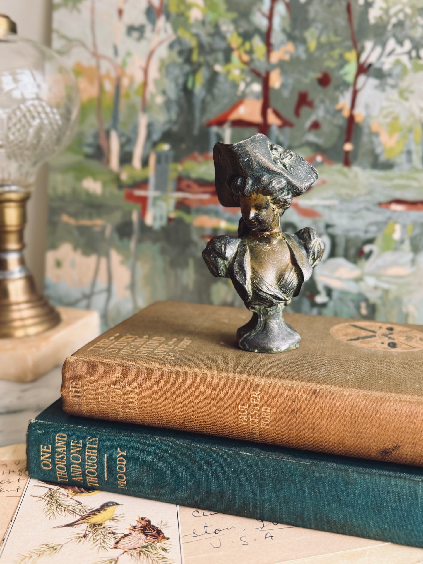Antique Art Nouveau Bronze Bust of Lady