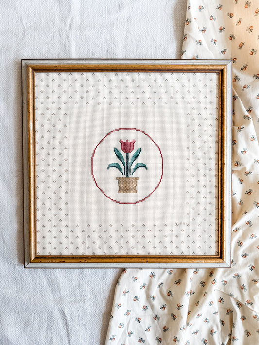 Framed Counted Cross stitch Tulip
