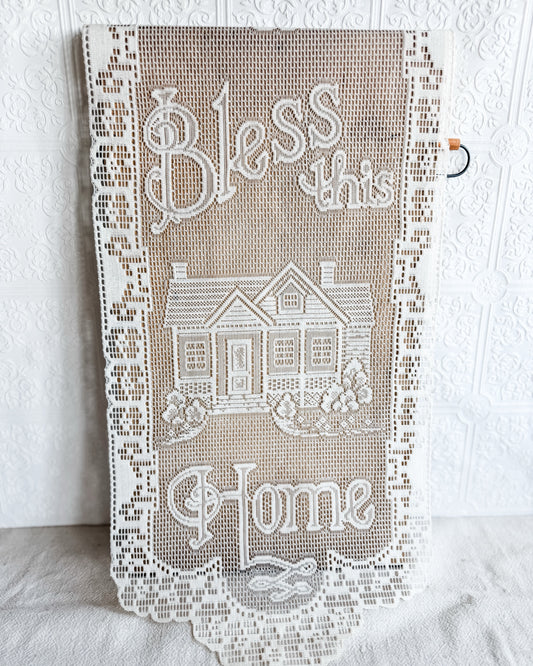 White lace wall hanging, Bless This Home
