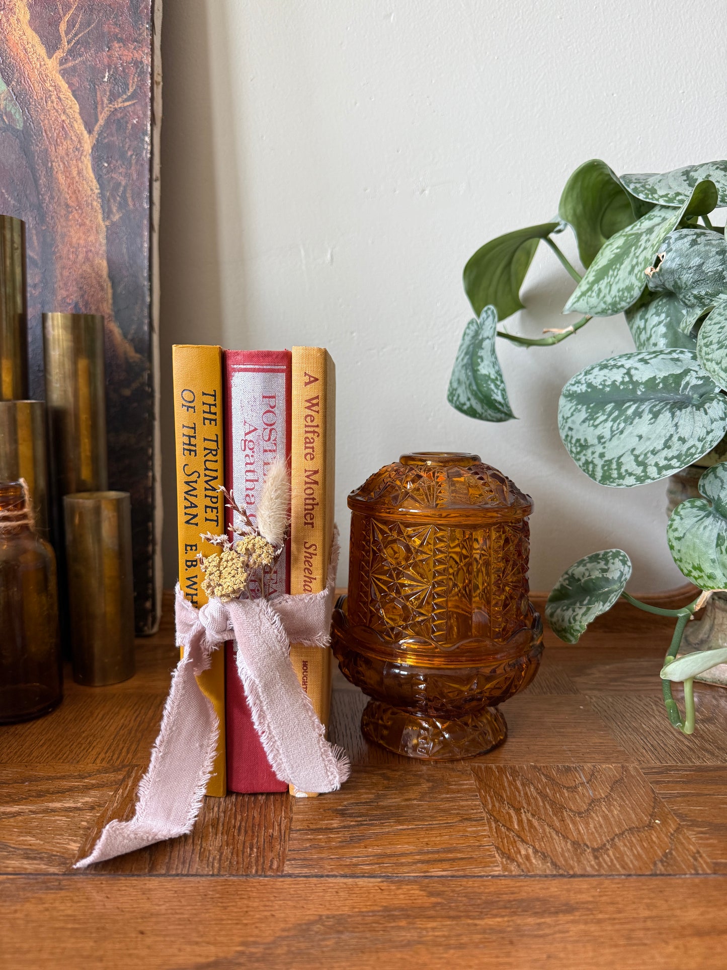 Autumn colored book stack