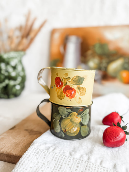 Hand painted Tole tin mugs