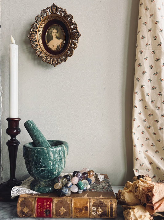 Green marble mortar and pestle