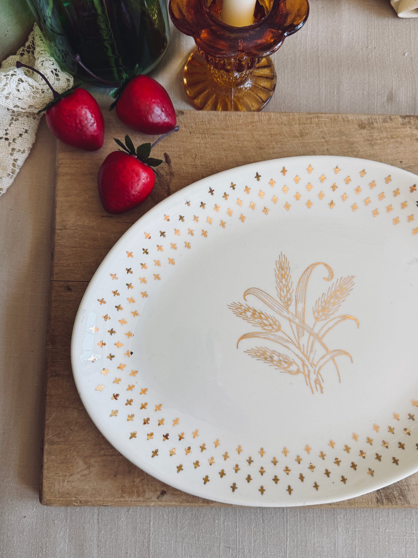 Vintage white and gold wheat platter