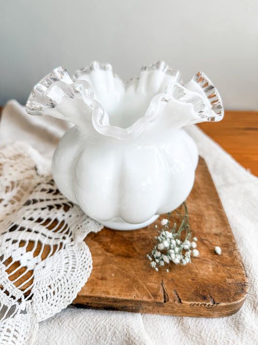 White Silver Crest Melon Vase/ Bowl~Fenton