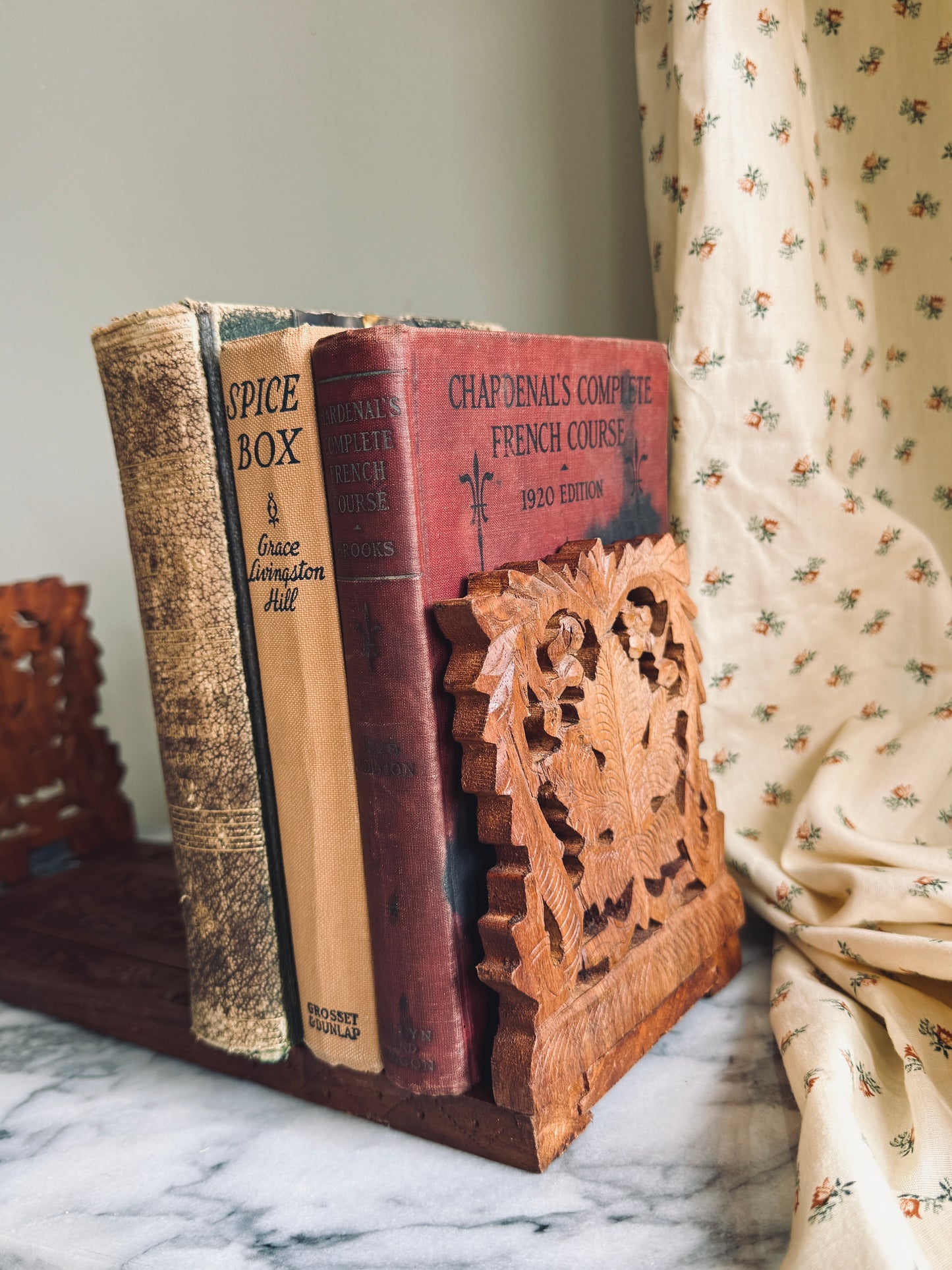 Vintage Hand carved wooden book rack