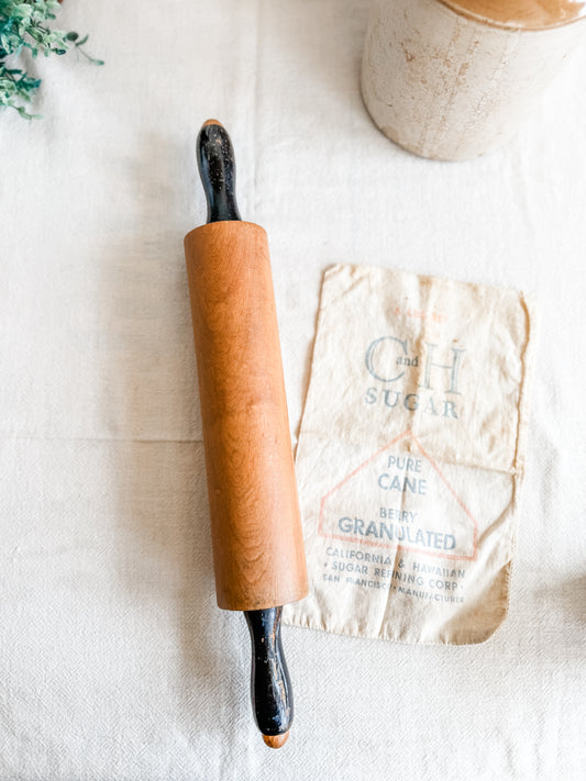 1930’s/1940’s Era Wooden Black Handled Rolling Pin