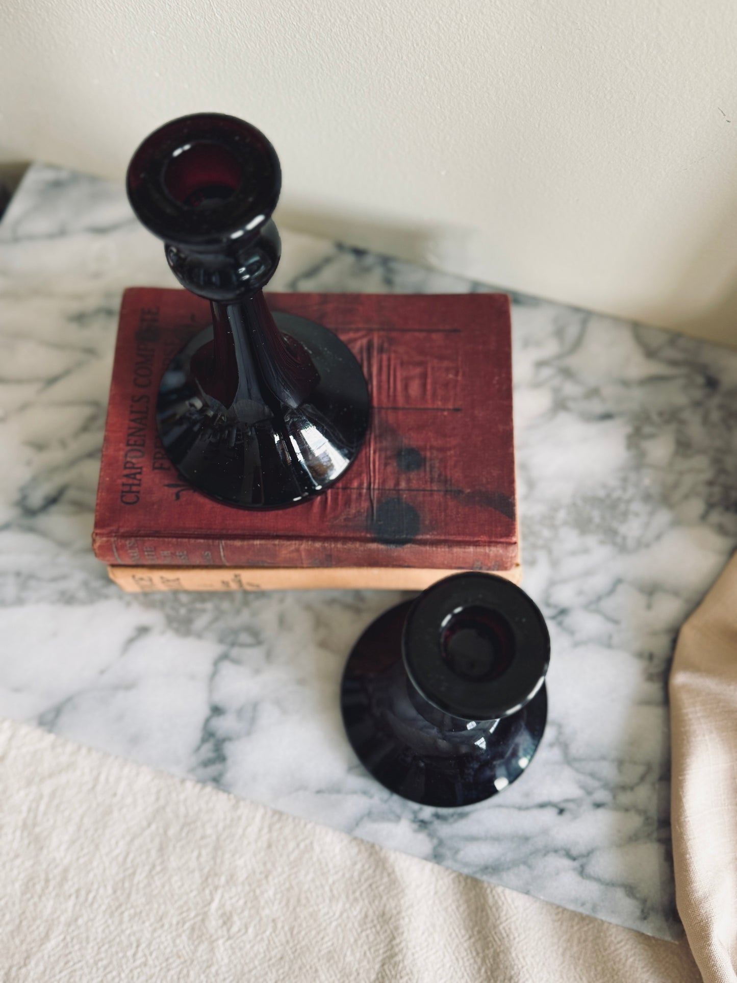 Vintage deep amethyst glass candle holders