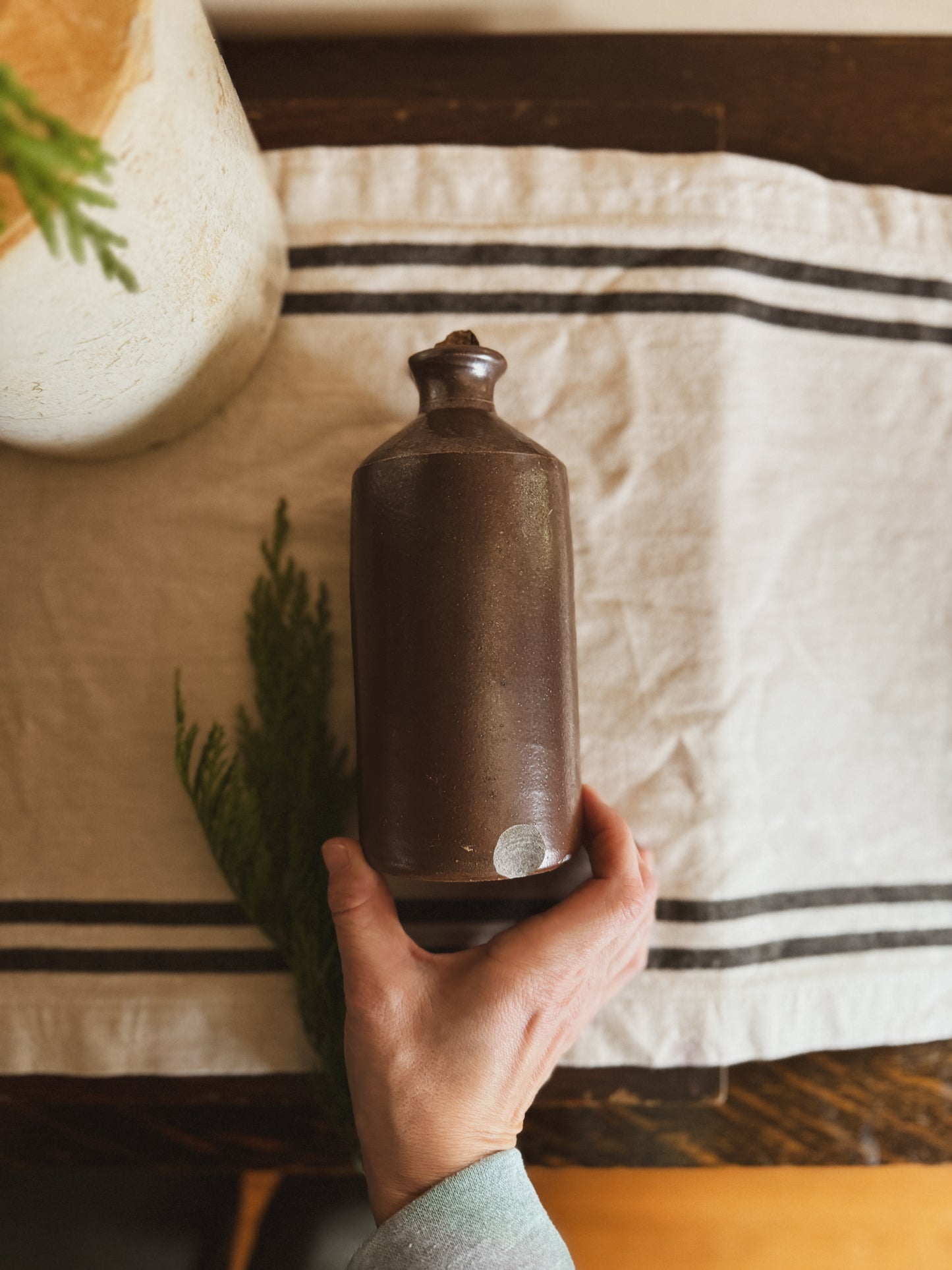 Medium stoneware ink bottle with intact cork