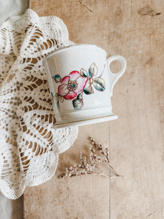Crazed Ironstone Mug with Pink Floral Pattern
