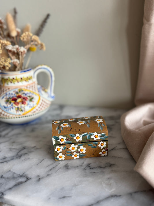 Small hand painted floral trinket box