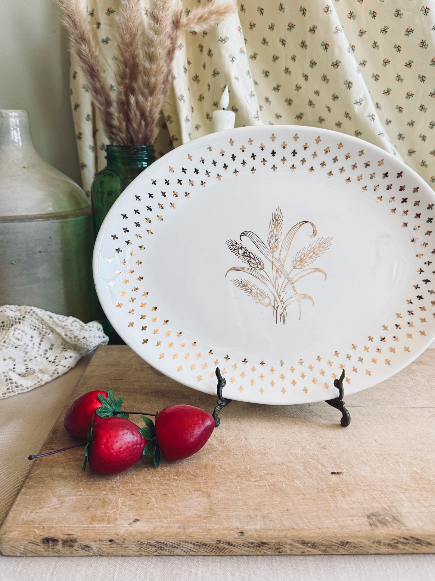 Vintage white and gold wheat platter