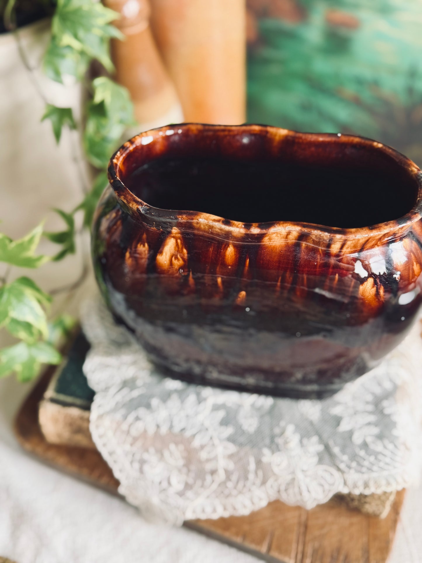 Antique drip glaze jardinière