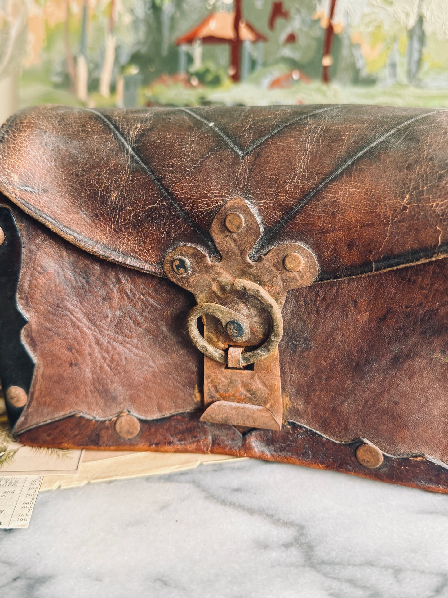 Unique Leather Bag with metal clasp