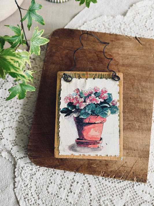 Decoupage spring planter plaque
