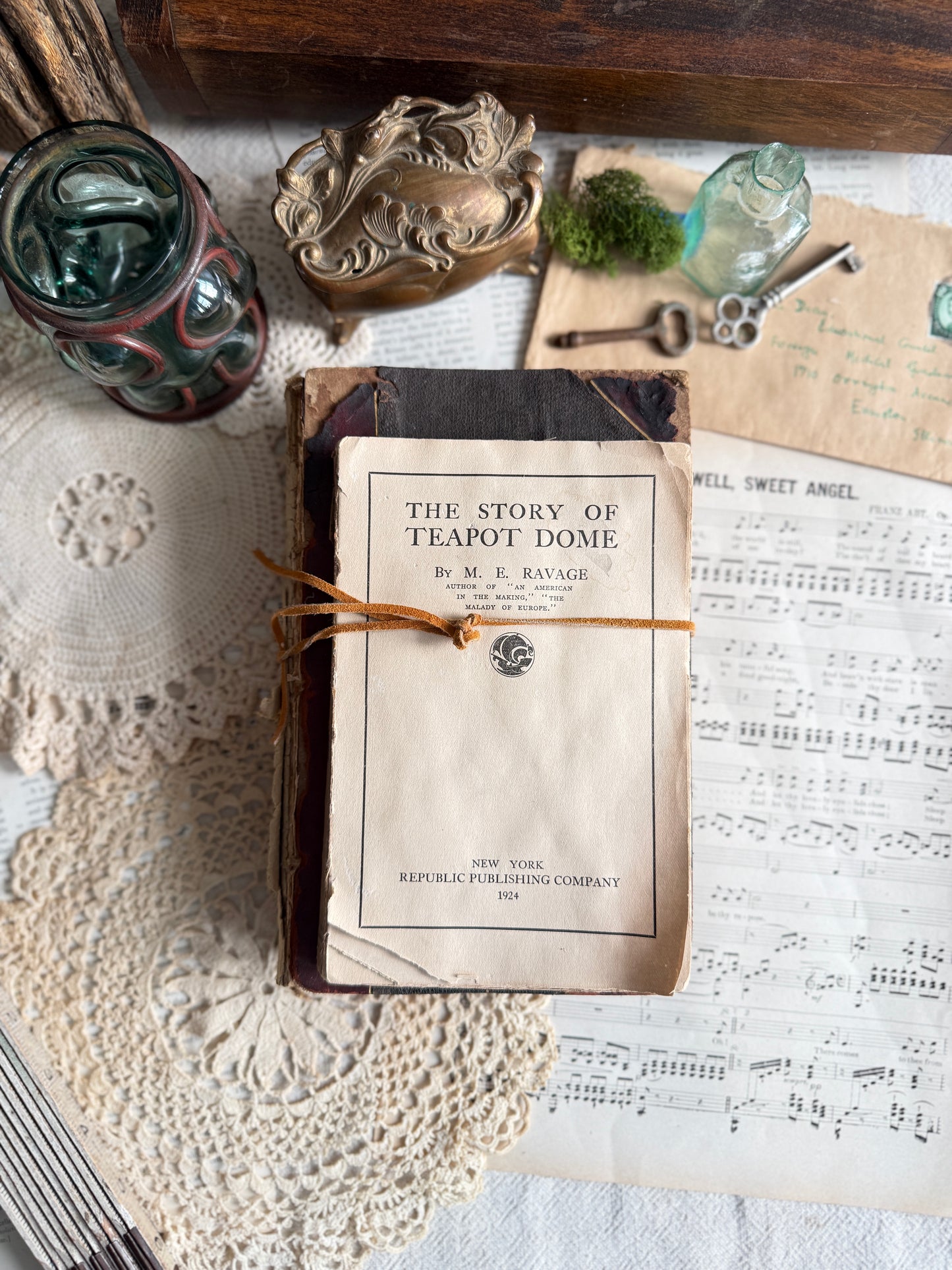 Antique book set with leather tie