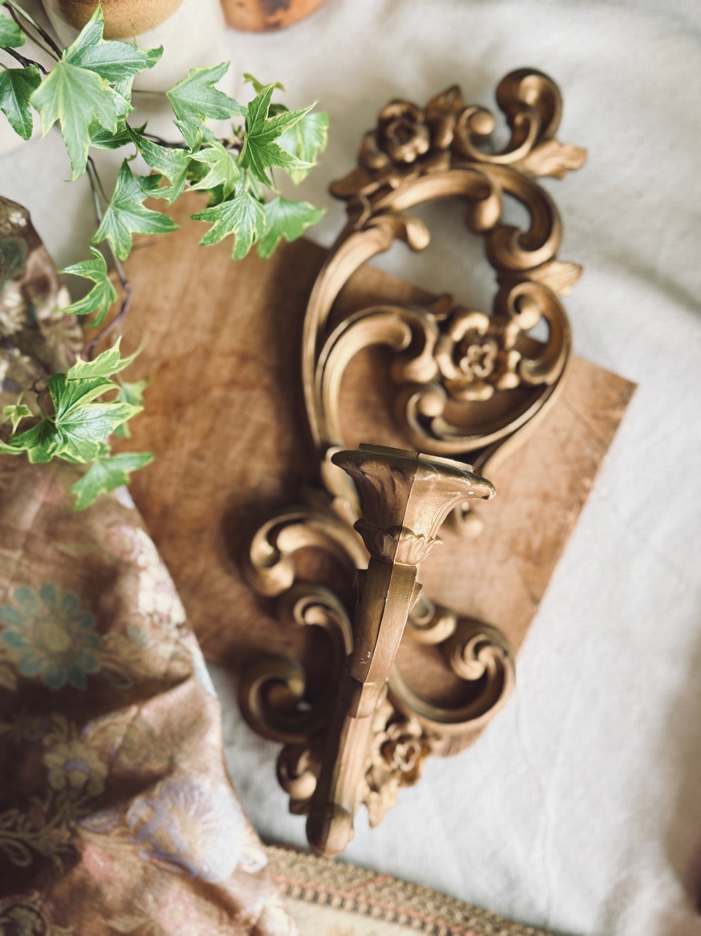 Gold Homco floral wall sconces