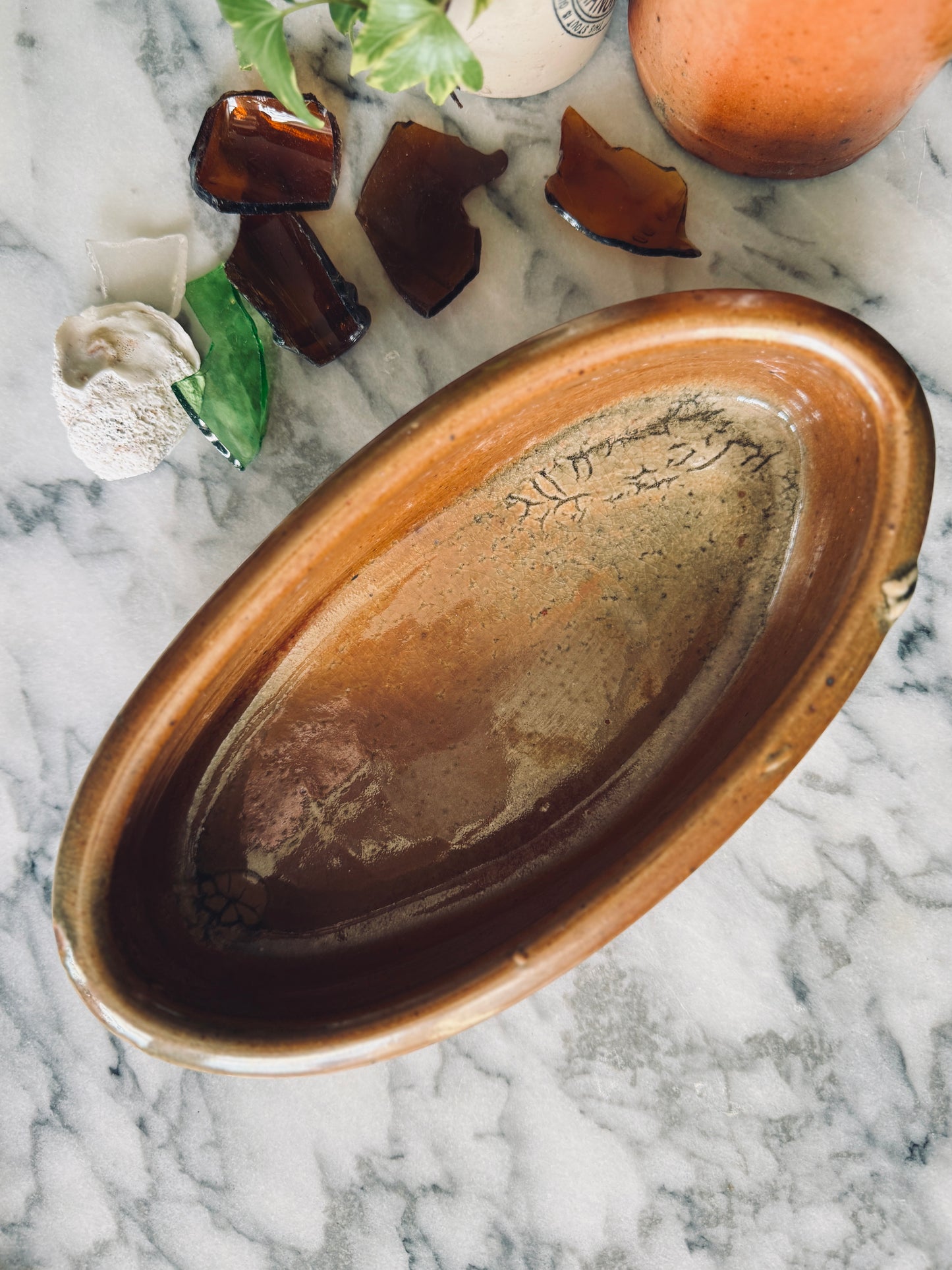Studio pottery oval dish with handles