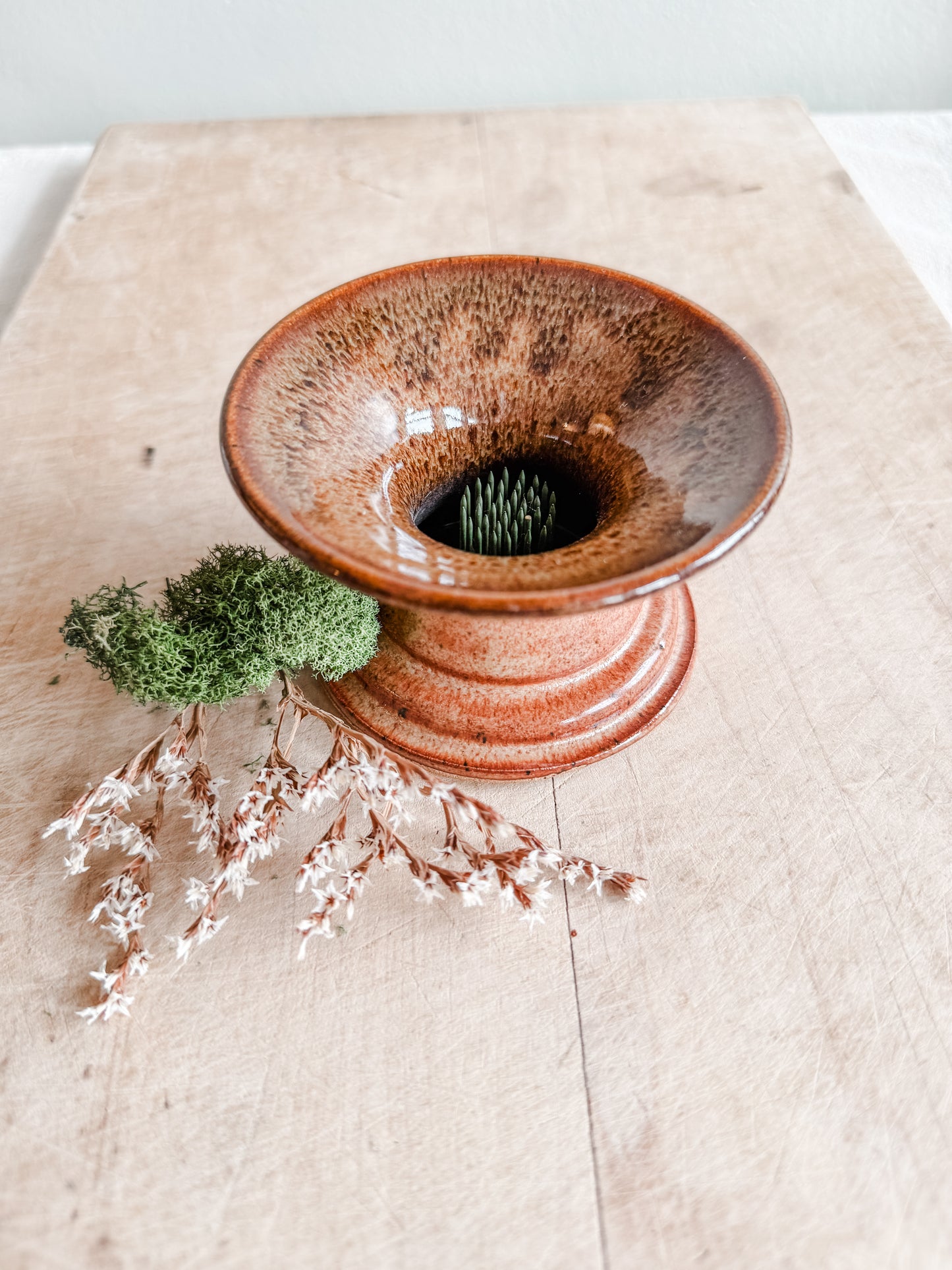 Studio Pottery Glazed Ceramic Flower Frog Vase