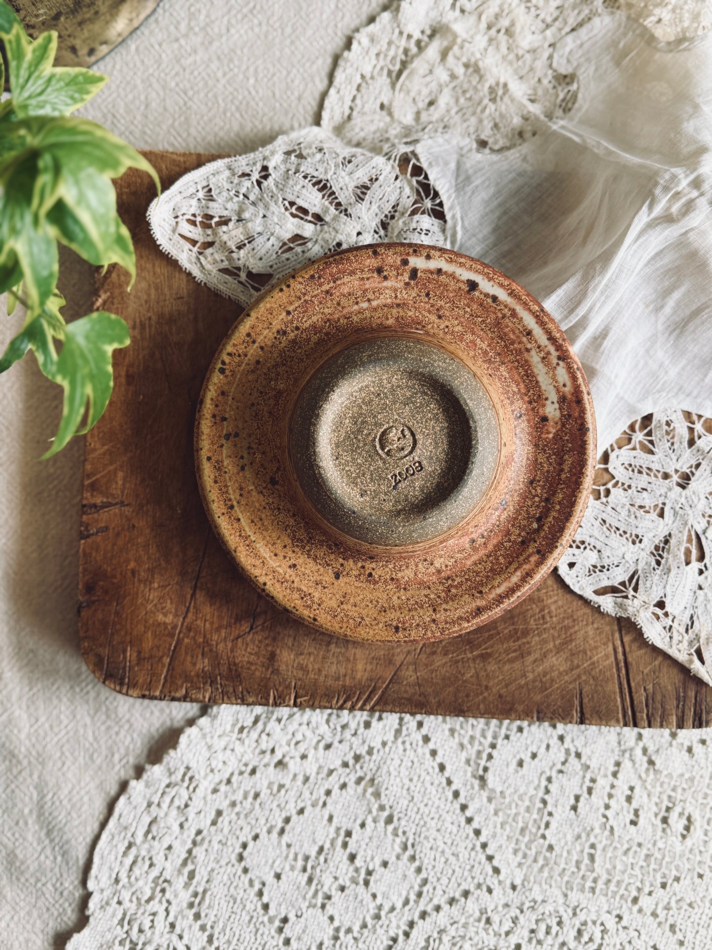 Studio Pottery Glazed Ceramic Flower Frog Vase