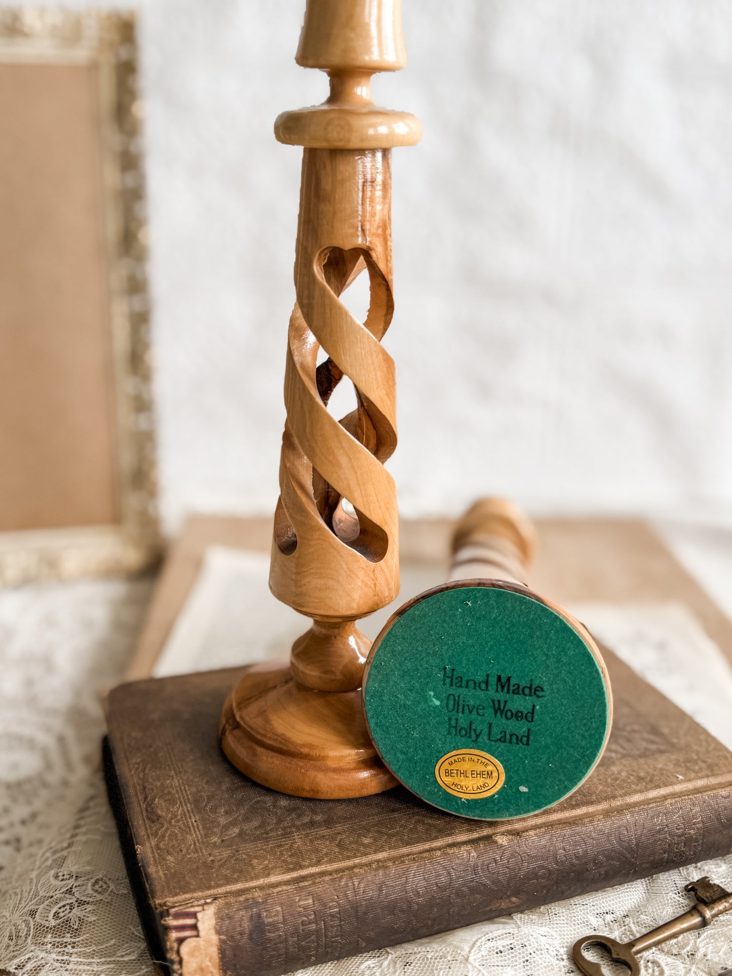 Pair of Hand Carved Olive wood Candlesticks