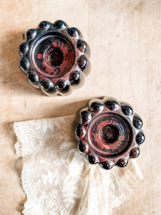 Moody Burgundy Painted Pressed Glass Candle Holders