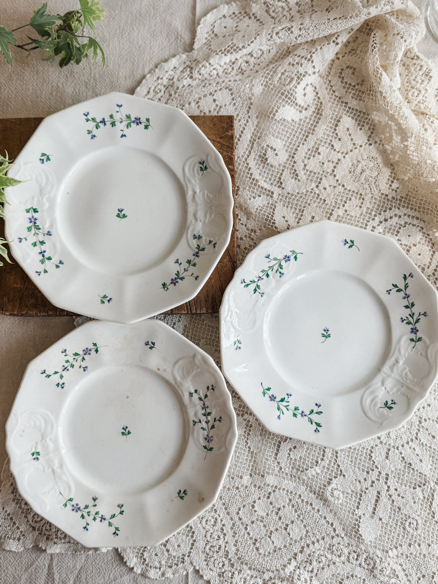 3 Antique French embossed dinner plates (1820’s-1830’s)