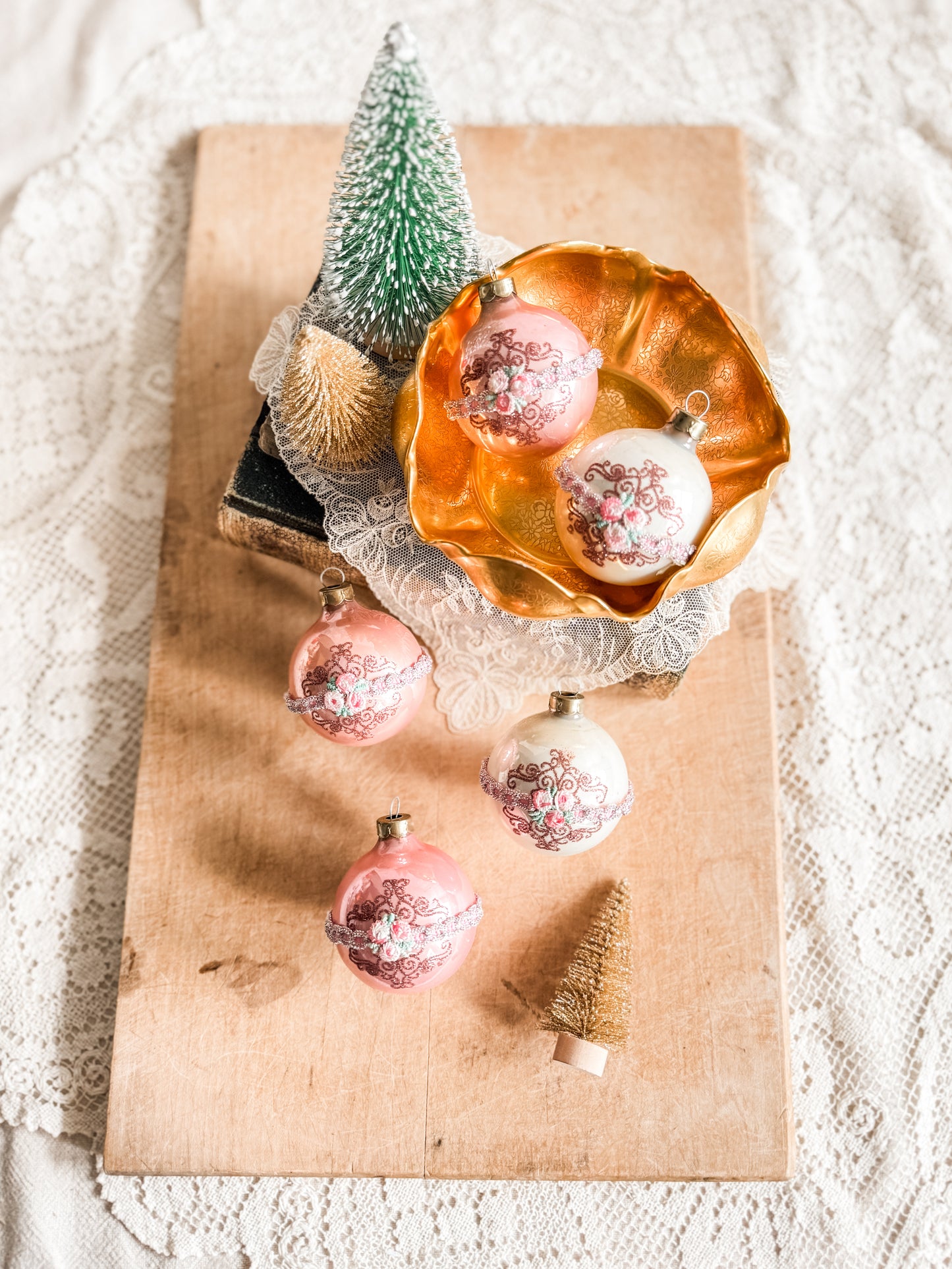 5 Pink and White Ornaments