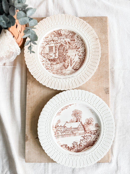 Two Brown Vintage Transferware Plates